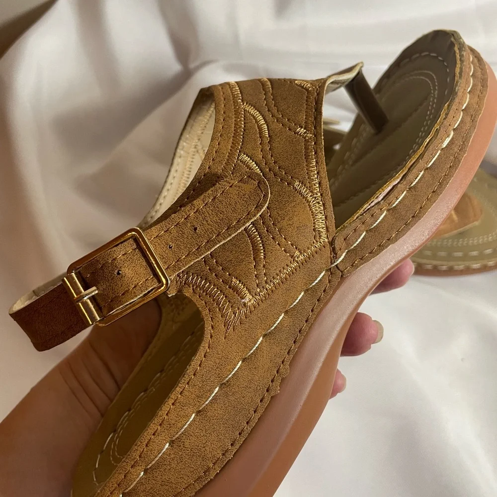 Women’s Lightweight Tan Sandals w/Adjustable Strap, Pictures Show Length,‎ NWOT